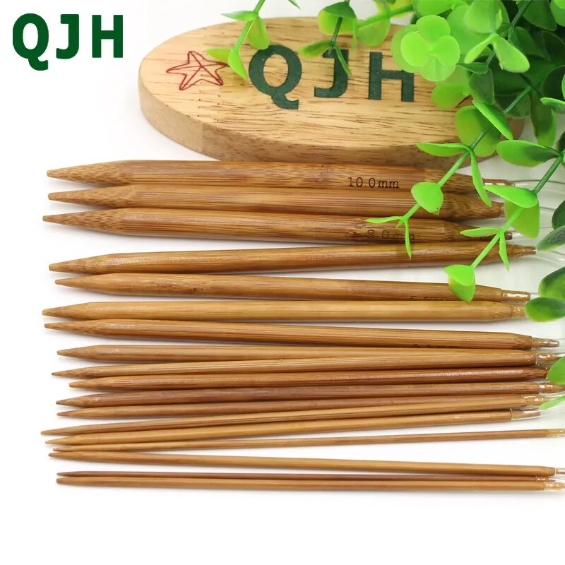 QJH Bamboo Knitting Needles 18 Size Crochet Hooks Set Tube