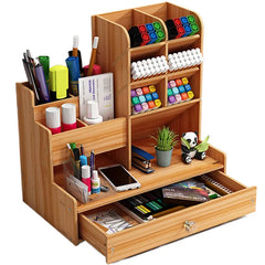 Bamboo Desk Stationery Box Pen Holder Storage Box