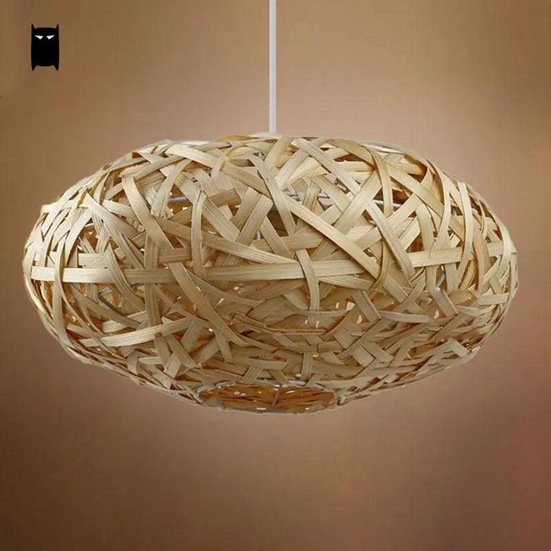 Bamboo Wicker Rattan Round Lantern Shade Pendant Light Fixture - Bamboo.