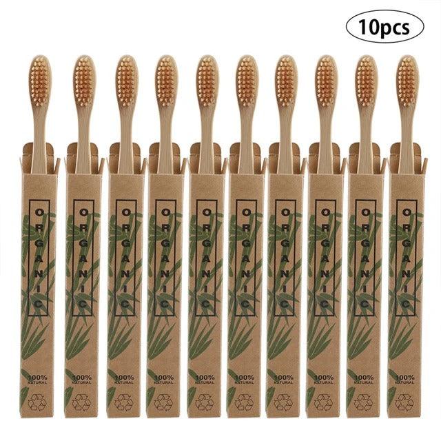 10 Pcs Bamboo toothbrushes - Bamboo.