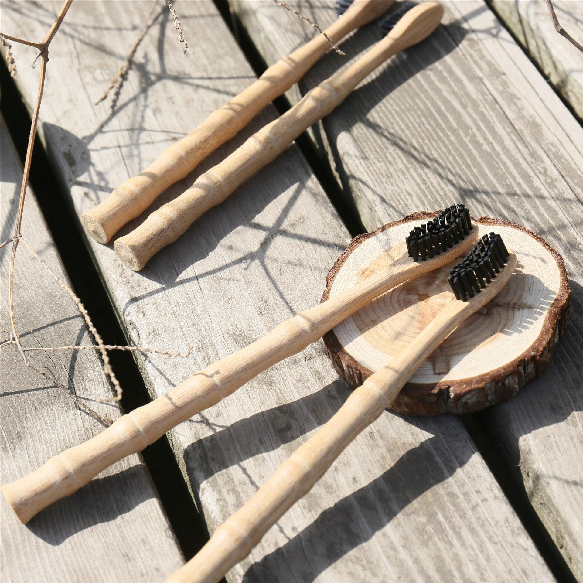 1/2/5 Pcs Natural Biodegradable Bamboo Wood Toothbrush - Bamboo.