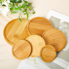 1Pc Bamboo Tray Bonsai Holder Round Plant Stand For Succulent Pot - Bamboo.