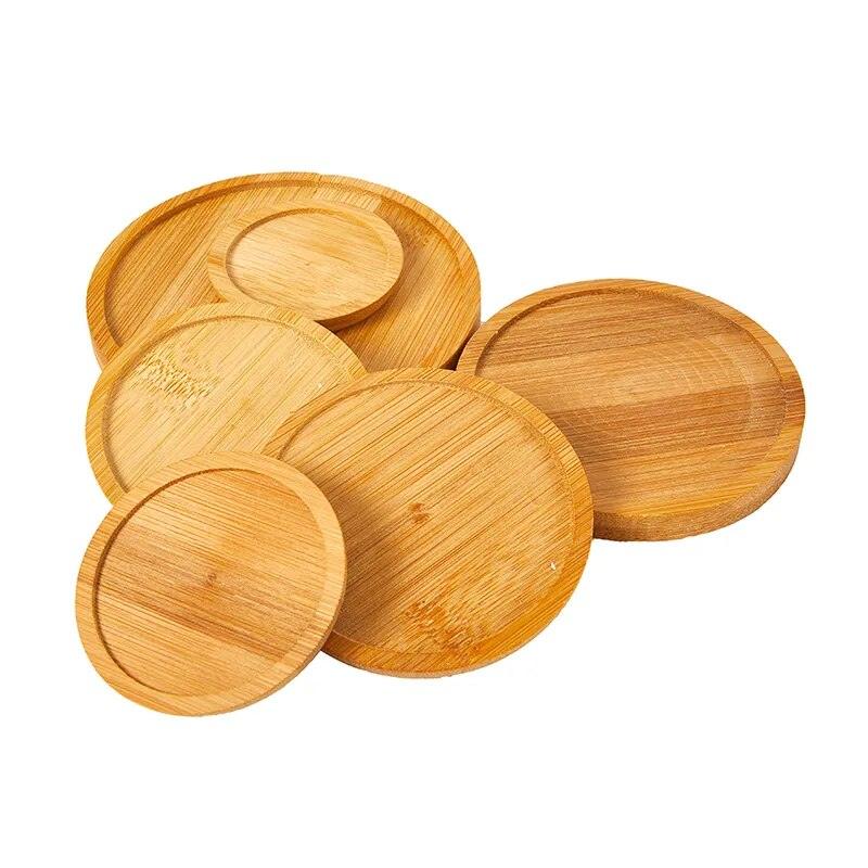 1Pc Bamboo Tray Bonsai Holder Round Plant Stand For Succulent Pot - Bamboo.