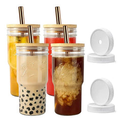22/24 OZ 650/710 ml Glass Cup With Bamboo Lid And Straw Mug Drinkware - Bamboo.