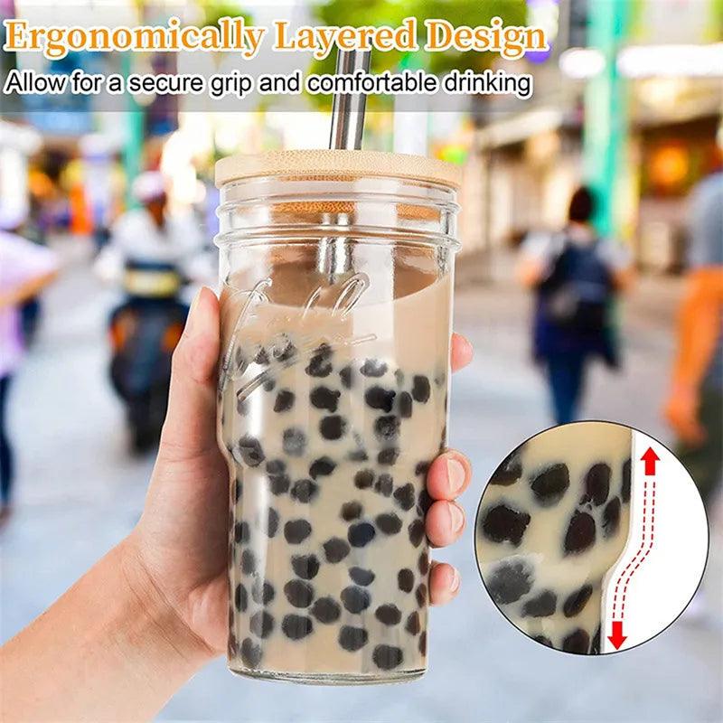 22/24 OZ 650/710 ml Glass Cup With Bamboo Lid And Straw Mug Drinkware - Bamboo.