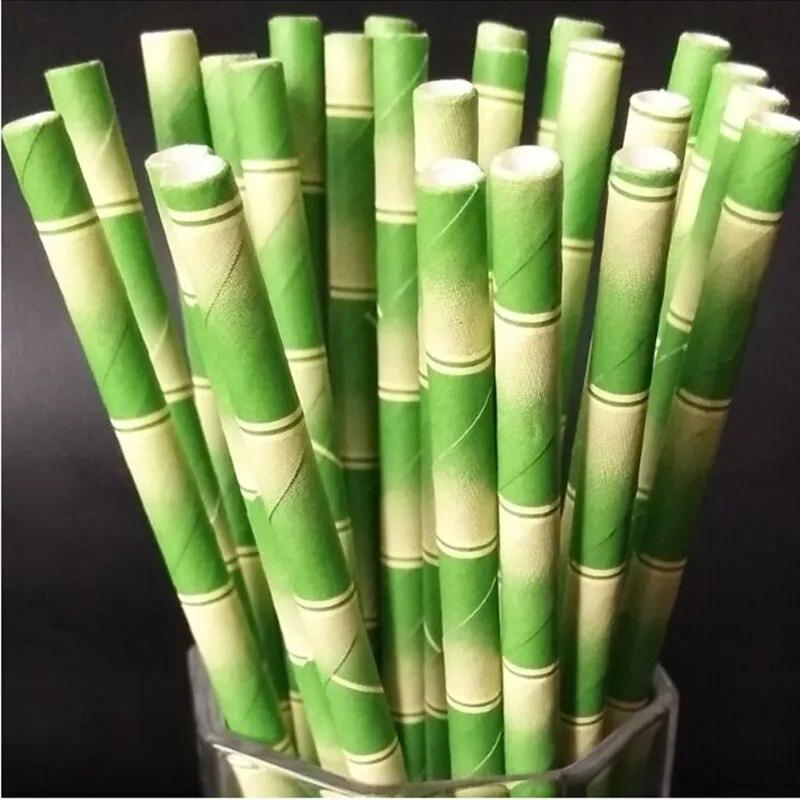 25Pcs Panda Bamboo Disposable Paper Drinking Straw - Bamboo.