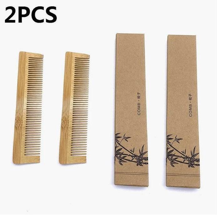 2Pcs Natural Eco Biodegradable Bamboo Hair Care Comb - Bamboo.
