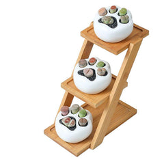 3 Pcs Succulent Pots with 3-Tier Bamboo Stand Holder - Bamboo.