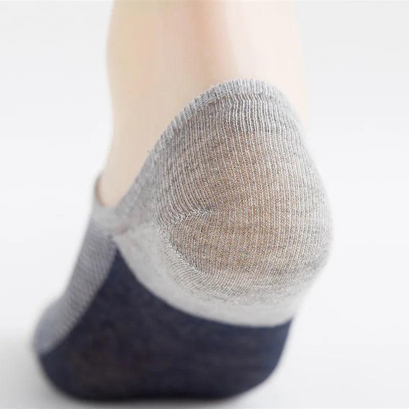 5Pairs Fashion Bamboo Fibre Non-slip Silicone Invisible Compression Socks Male Ankle Sock Breathable Men Meias Cotton Boat Socks - Bamboo.