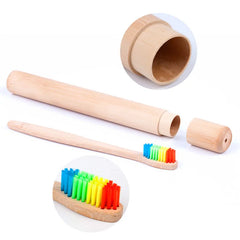 Brosse à dents en bambou arc-en-ciel naturel + tube de brosse à dents fait à la main