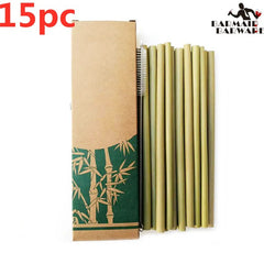 15 unid/set de pajitas reutilizables de bambú de 20 cm