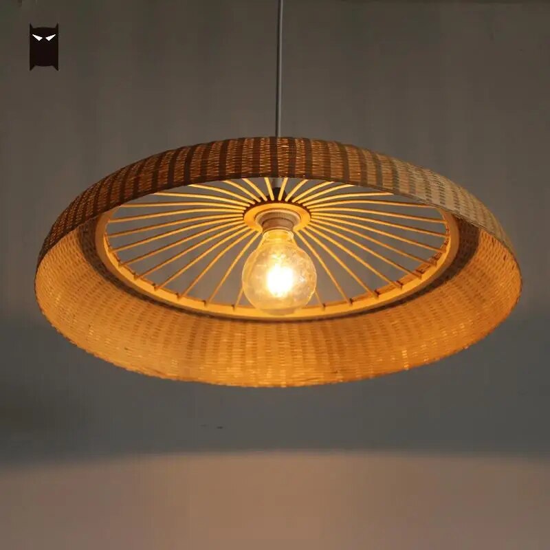 Luminaire suspendu à anneau en rotin et osier de bambou de 60 cm