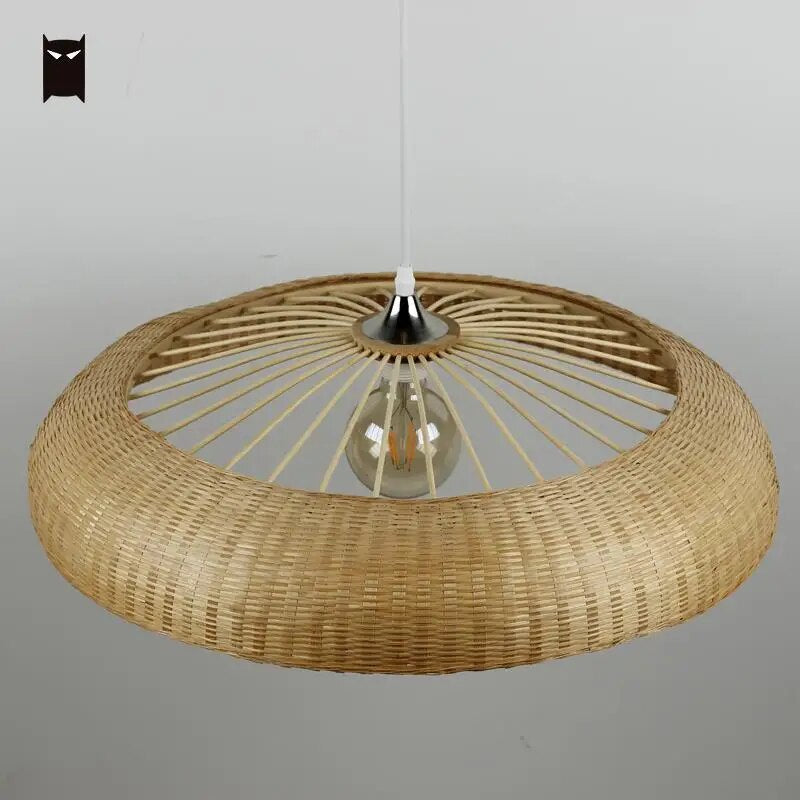Lámpara colgante de sombra de anillo de ratán de mimbre de bambú de 60 cm