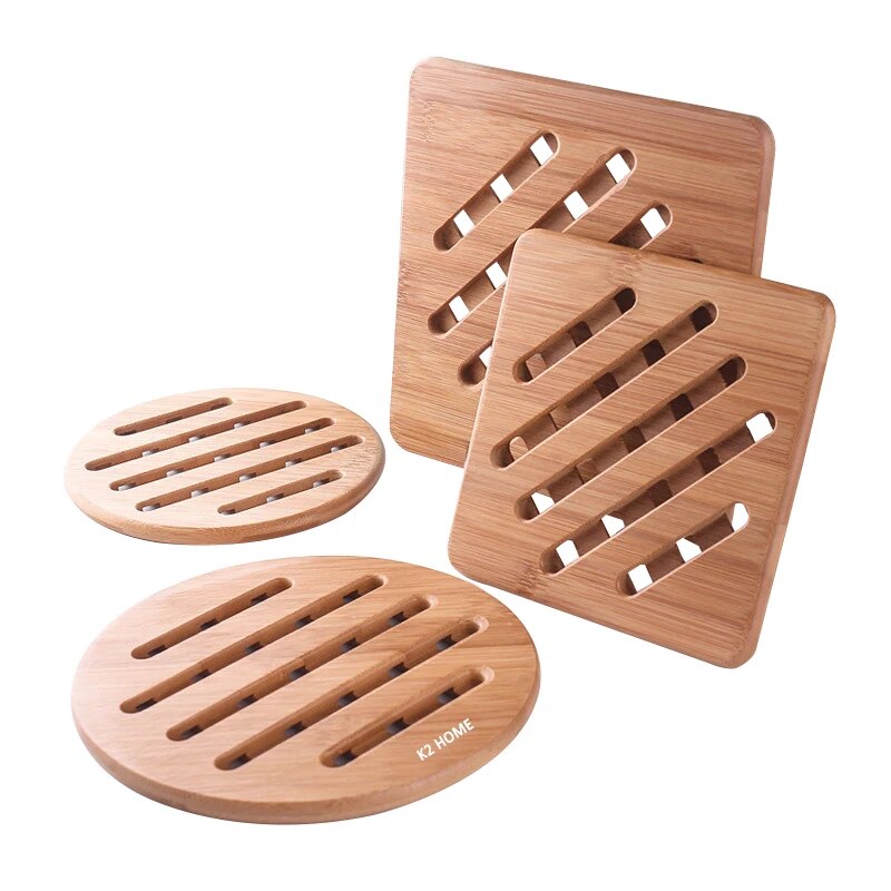 Bamboo Trivet Mat Hot Pot Holder Pads Non Slip Dish Holder