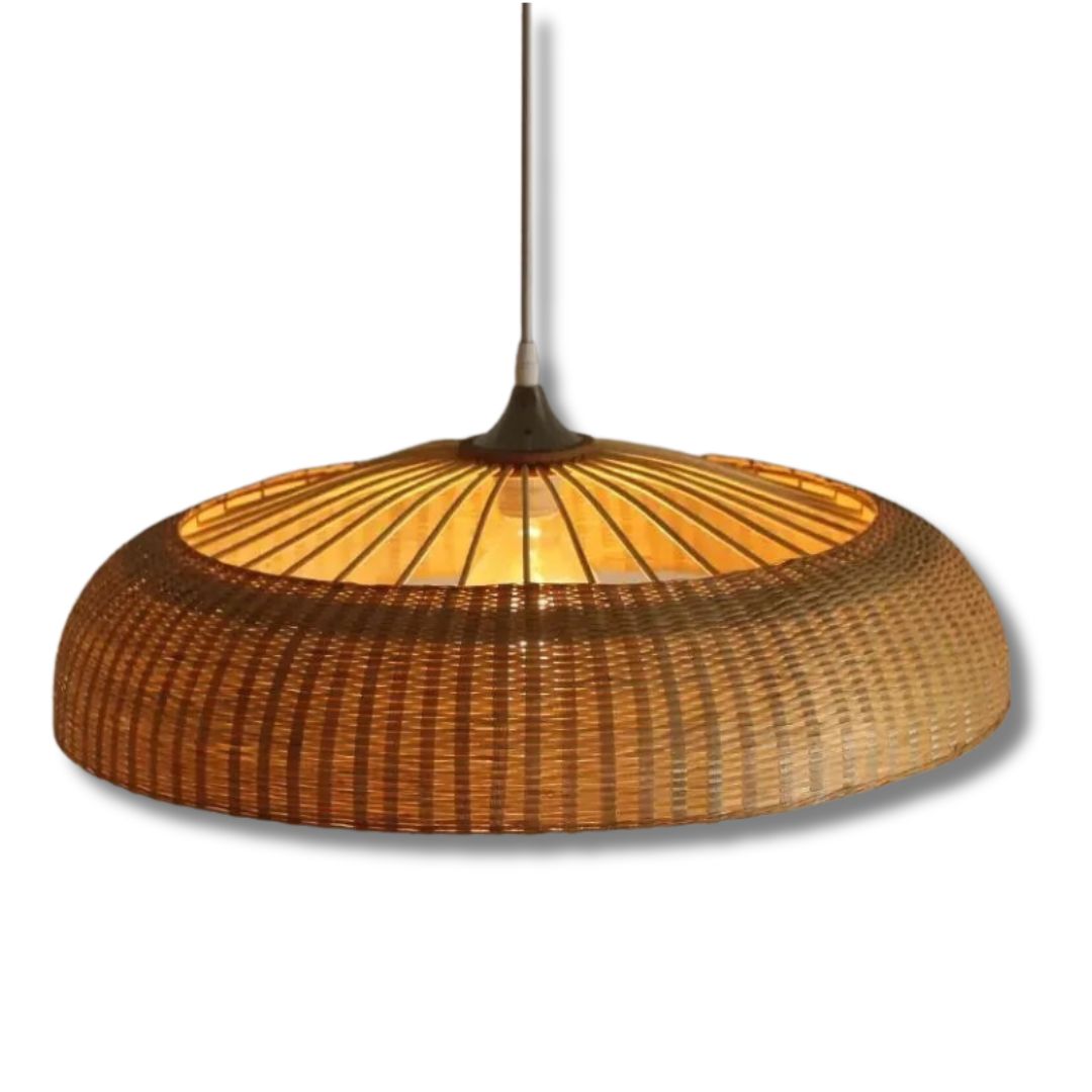 Lámpara colgante de sombra de anillo de ratán de mimbre de bambú de 60 cm