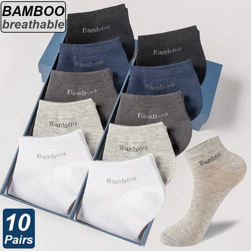 10Pairs/Lot Men's Bamboo Fiber Ankle Breatheable Anti-Bacterial Socks