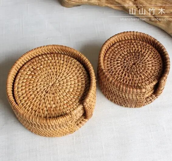 VINRITO Juego de posavasos de 6 tamaños hechos a mano de bambú vintage
