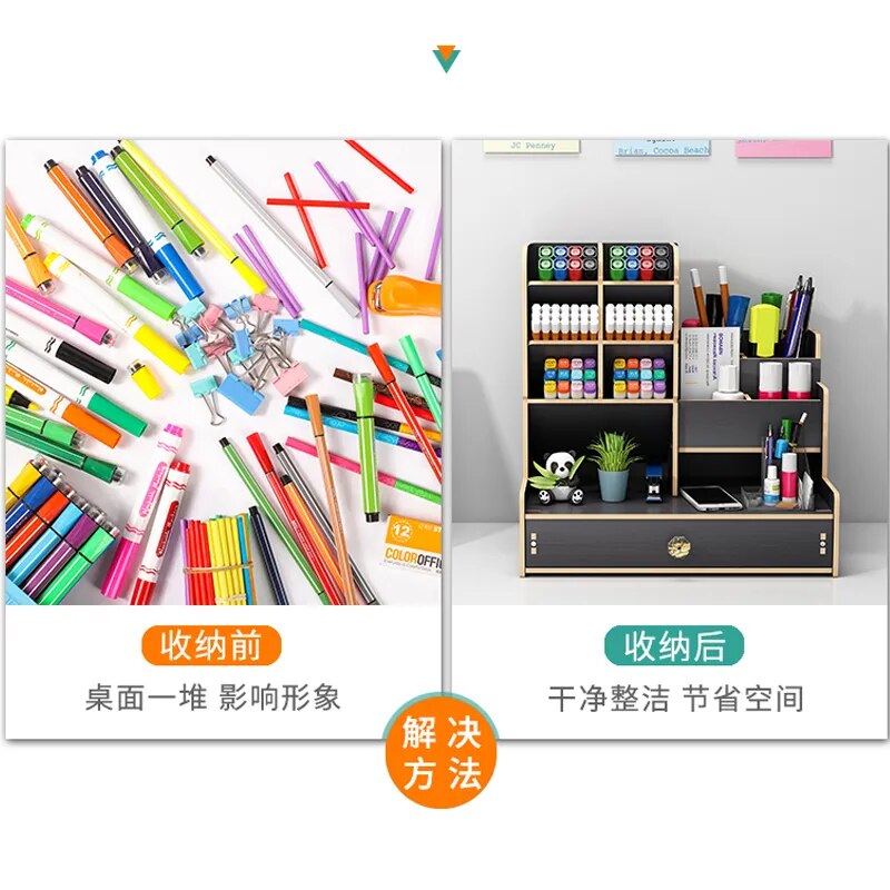 Bamboo Desk Stationery Box Pen Holder Storage Box