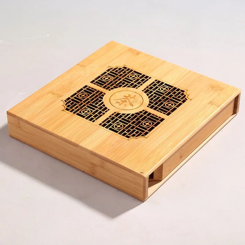 Caja de té Pu er de calidad hecha a mano, embalaje de regalo, caja de té puer para el cuidado de la salud, juego de té ecológico, bandeja de bambú tallada al por mayor