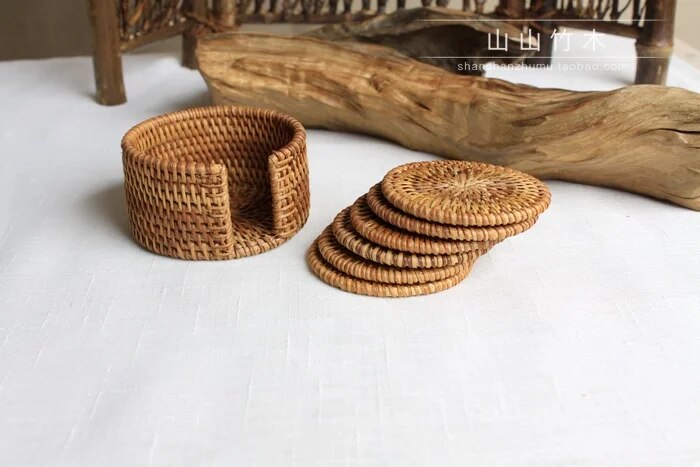 VINRITO Vintage Bamboo Handmade 6 Sizes Cup Coasters Set