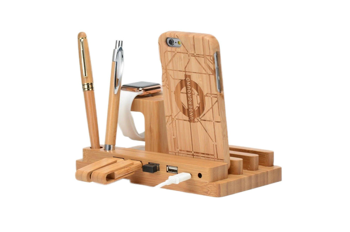 Apple Mobile iPhone Holder Stand Apple Watch Charger iPad mini - Bamboo.