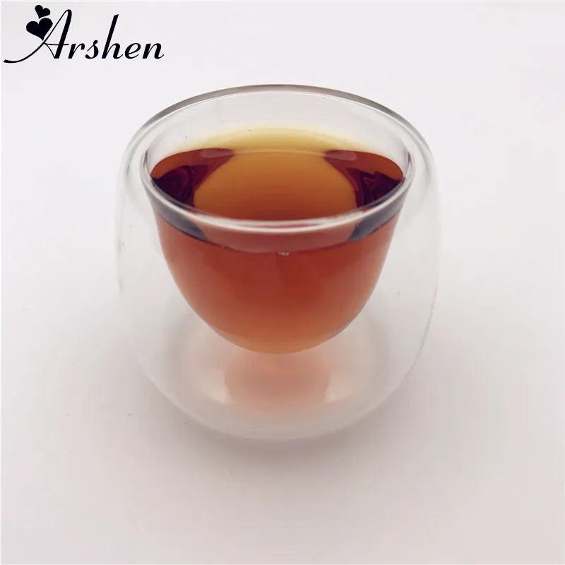 Arshen 1 Set 80ml Double Wall Insulated Cup with Bamboo Coasters Handmade Heat Resistant Tea Drink Healthy Coffee Cups - Bamboo.