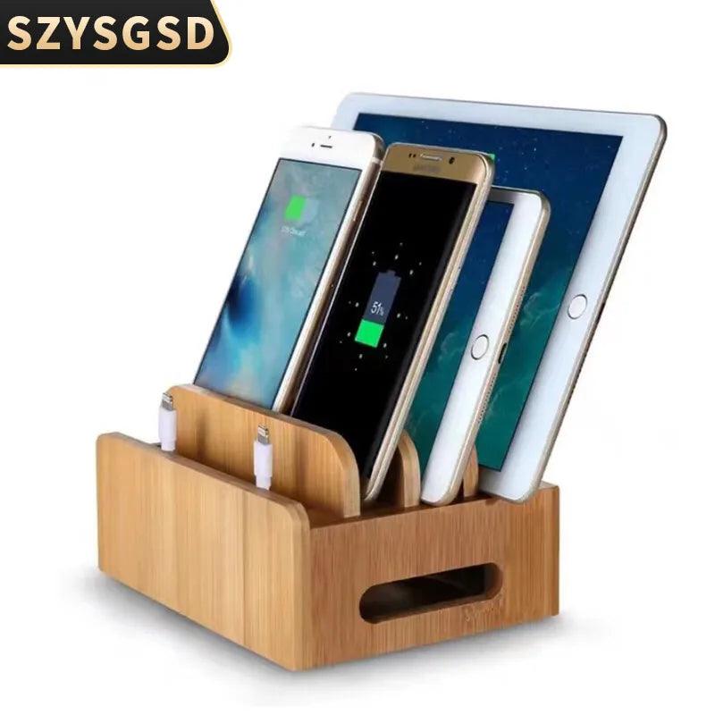 Bamboo Charging Station Holder Stand for Smart Phones and Tablets - Bamboo.