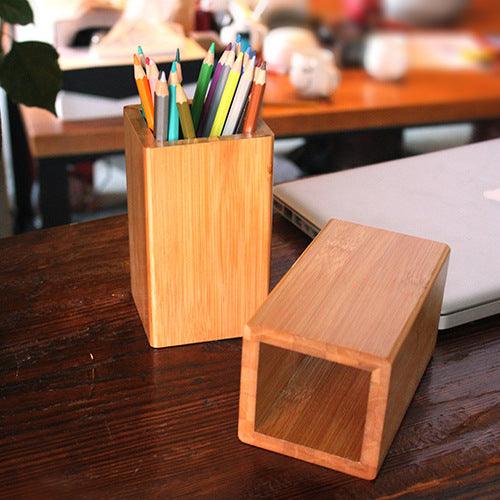 Bamboo Square Pen Holder Chopstick Cage Carved Stationery Wood - Bamboo.
