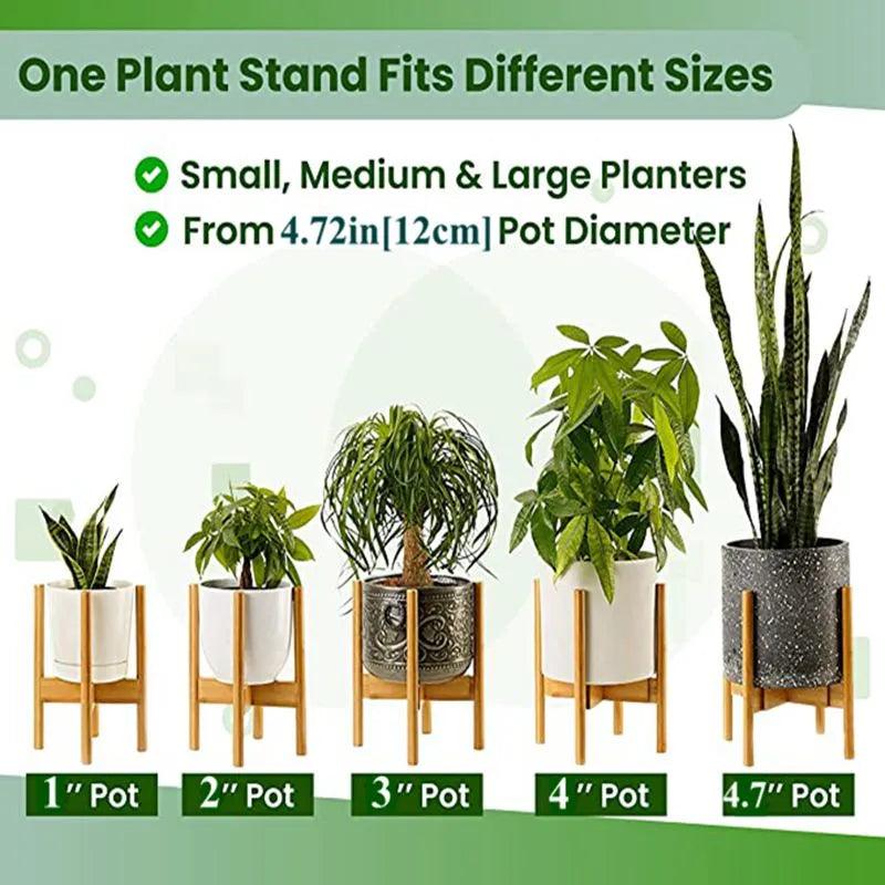 Bamboo Wood Plant Stand Indoor Detachable Fits 12cm Diameter Pots - Bamboo.