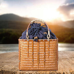 Bamboo Woven Handbag Hand-Woven - Bamboo.