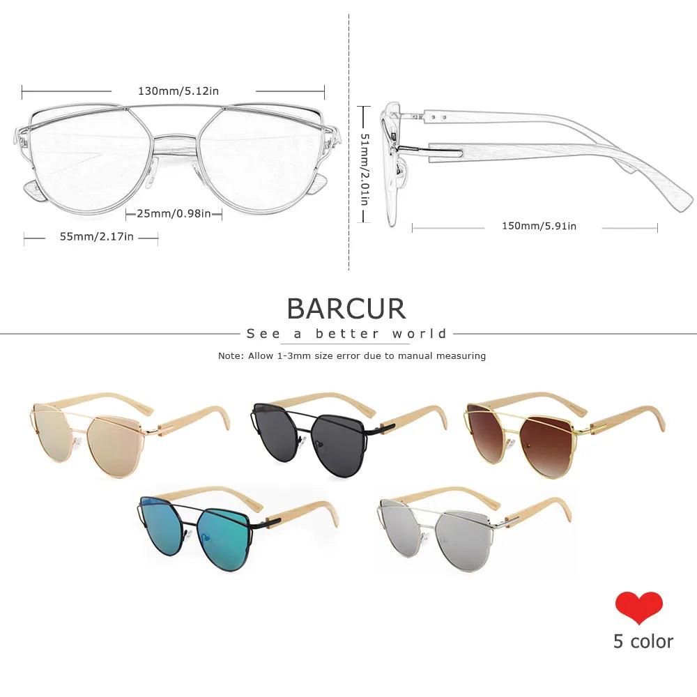 BARCUR High Quality Polarized Women's Oversized Sunglasses - Bamboo.