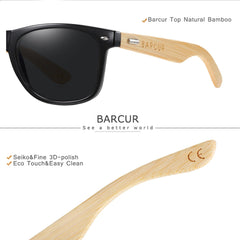 BARCUR Polarized Bamboo Wooden Sunglasses Men Women UV400 - Bamboo.