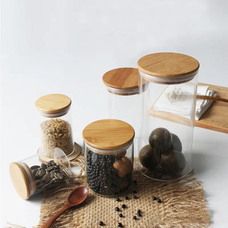 Borosilicate Glass Jars for Spices Containers With Sealed Bamboo Lids - Bamboo.