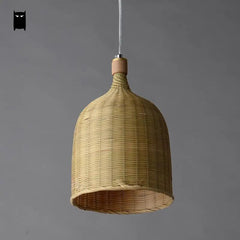 Delicate Bamboo Wicker Rattan Basket Bucket Pendant Light Fixture - Bamboo.