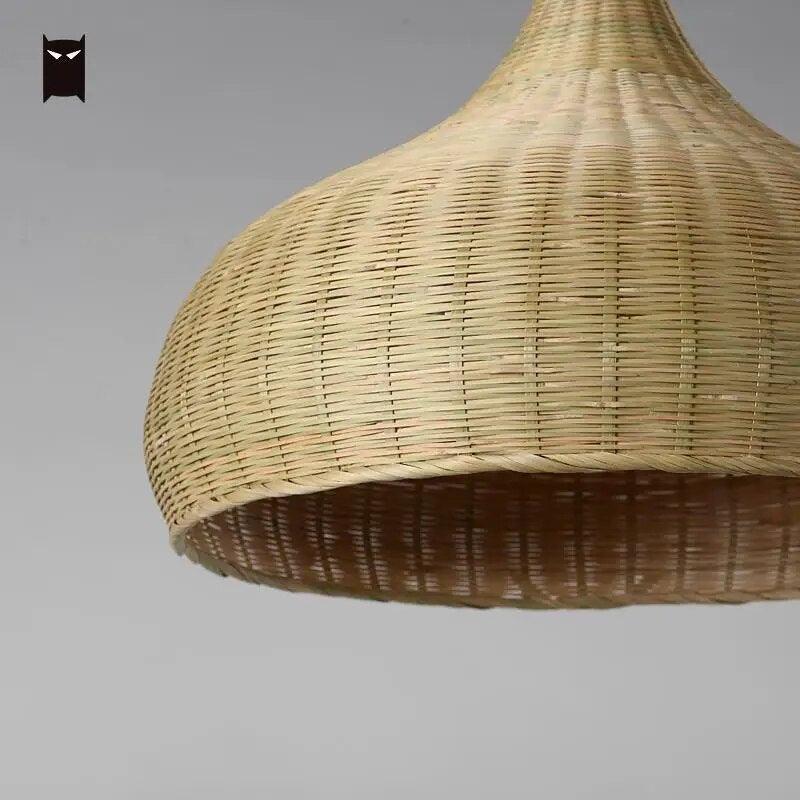 Delicate Bamboo Wicker Shade Rattan Fixtures Pendant Lights Primitive Lighting Rustic Hanging Ceiling Lamp for Dining Bed Room - Bamboo.