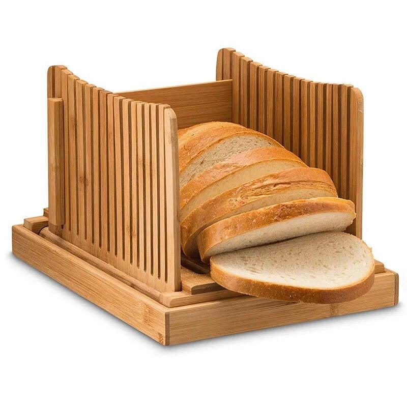 Foldable Bamboo Wood Bread Slicer Cutter Cutting Guide Slicing Maker - Bamboo.