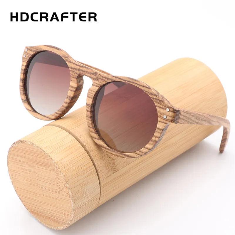 HDCRAFTER Retro Bamboo Unisex Sunglasses Round Frame Polarized Lens - Bamboo.