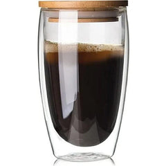 Heat Insulation Double Wall Glass Tasse Cups Borosilicate Glass Tumbler Receptacle Transparent Travel Mug With Bamboo Lid - Bamboo.