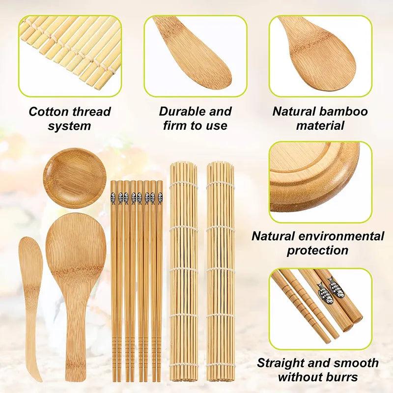 Homemade Bamboo Rolling Diy Sushi Maker Set of 12 Piece for Beginners - Bamboo.