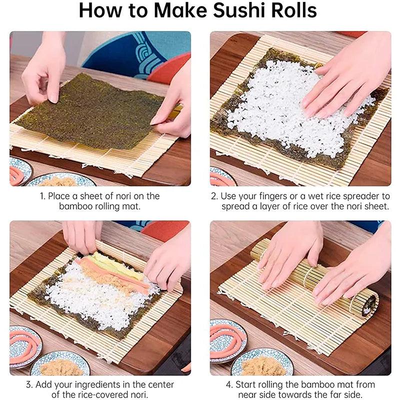 Homemade Bamboo Rolling Diy Sushi Maker Set of 12 Piece for Beginners - Bamboo.