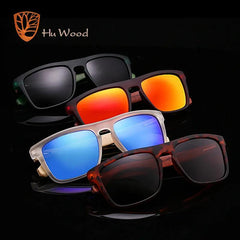 HU WOOD Natural Bamboo Polarized Rectangle Lenses Sunglasses for Men - Bamboo.
