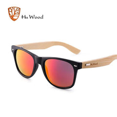 HU WOOD Unisex Bamboo Driving Square Sunglasses Natural Frames UV400 - Bamboo.