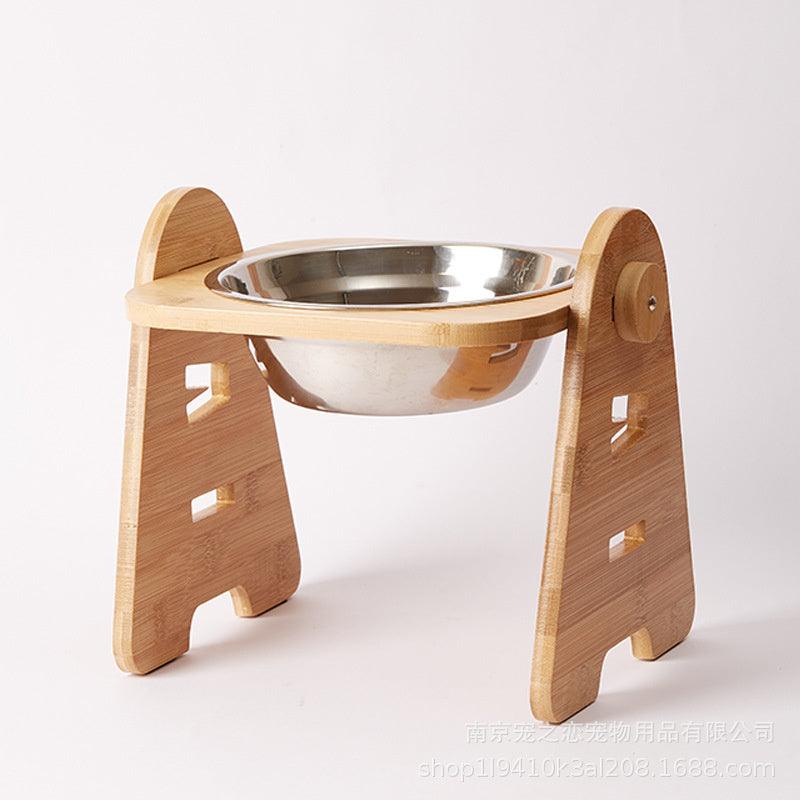Medium And Large Dogs Dog Bowl Bamboo Stand Stainless Steel - Bamboo.