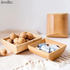 NOOLIM Dried Fruit Plate Living Room Side Table Nuts Storage Box Household Bamboo Dried Fruit Boxes Candy Box Snack Tray - Bamboo.