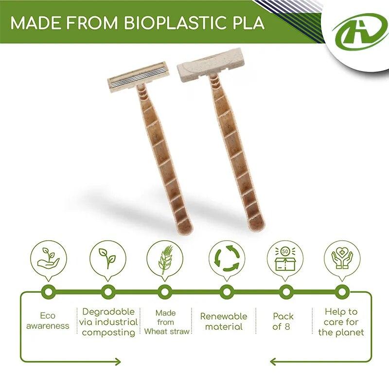 Pack Of 8 Biodegradable Three Layer Blade Razor For Men & Women - Bamboo.