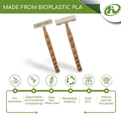 Pack Of 8 Biodegradable Three Layer Blade Razor For Men & Women - Bamboo.