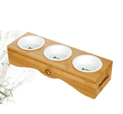 Pet dog three bowl of single double bamboo ceramic stainless steel table - Bamboo.