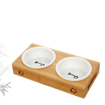 Pet dog three bowl of single double bamboo ceramic stainless steel table - Bamboo.