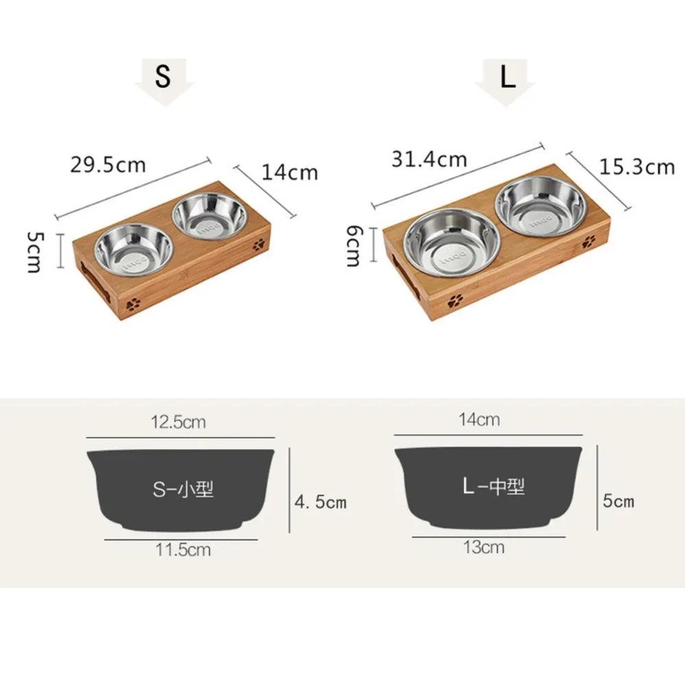 Pet Feeding and Drinking Bowls Combination with Bamboo Frame - Bamboo.