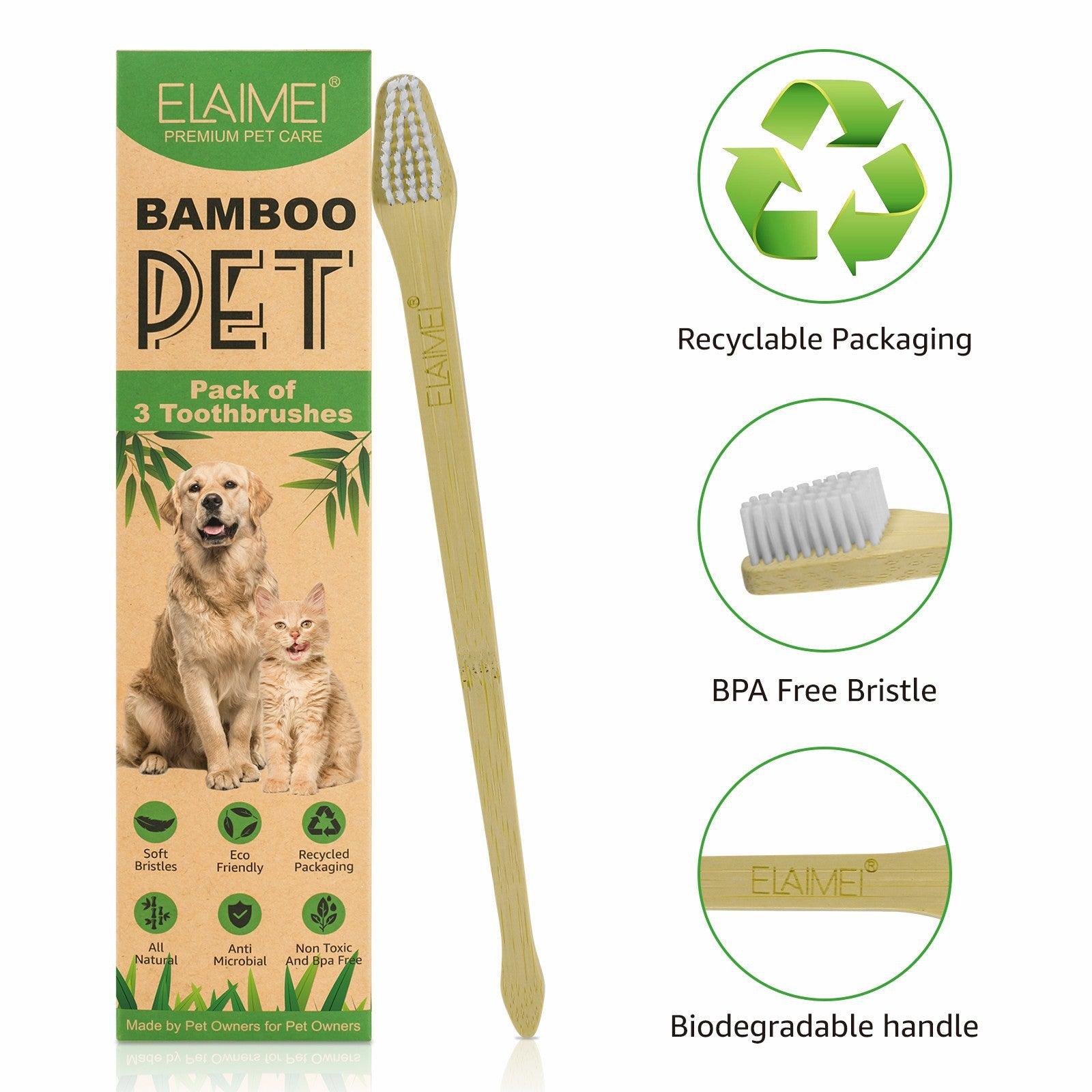 Pet Toothbrush3pcs Pet Bamboo Toothbrush Double-sided Dental - Bamboo.